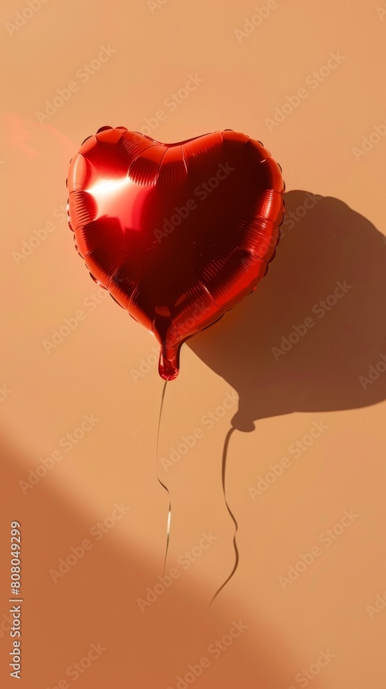 Solitary Red Heart Balloon on Peach Backdrop Solitary Red Heart Balloon on Peach Backdrop