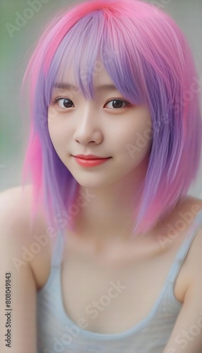 Portrait of asian woman with colorful hair, beauty concept