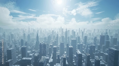 A Metropolis with Towering Skyscrapers and a Misty Atmosphere