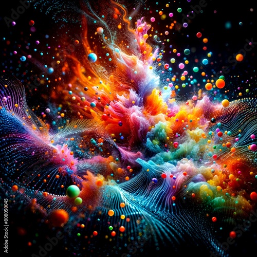 Vibrant Abstract Particles in Dynamic Dark Space