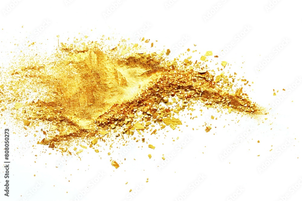 Gold powder explosion isolated on white background,  Golden dust splash,  Golden glitter texture
