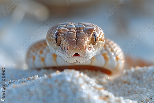 Close-up of the head of a corn snake on the sand