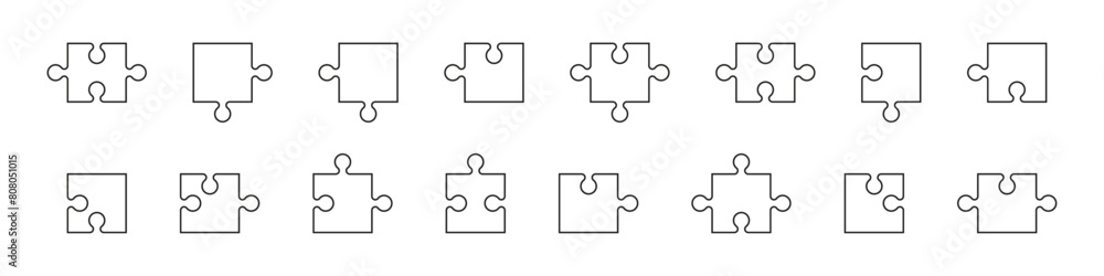Jigsaw puzzle piece template with outline, blank pattern on white background. Flat vector illustration isolated Jigsaw puzzle piece template with outline, blank pattern on white background. Flat vector illustration isolated