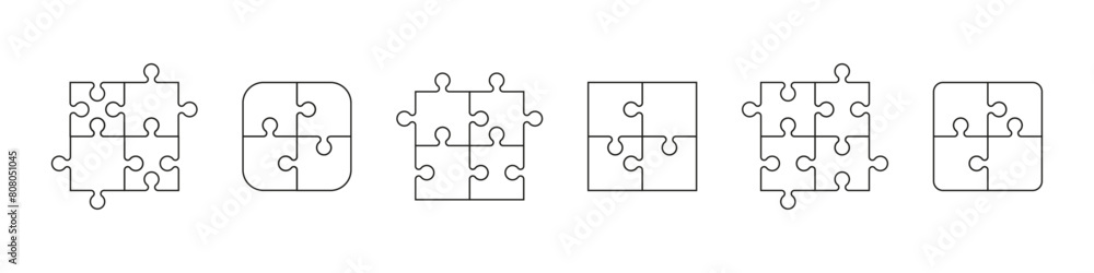 Jigsaw puzzle template with blank pieces grid pattern. Flat vector illustration isolated on white background. Jigsaw puzzle template with blank pieces grid pattern. Flat vector illustration isolated on white background.