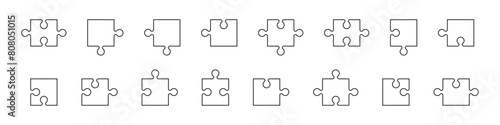 Jigsaw puzzle piece template with outline, blank pattern on white background. Flat vector illustration isolated photo