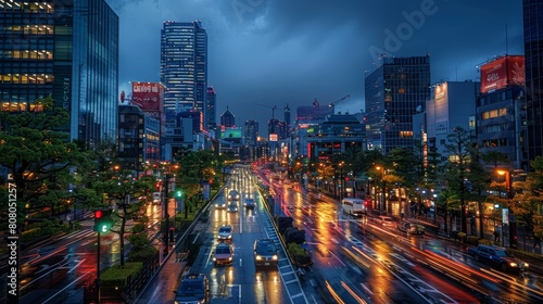 Ginza skyline, Ginza Six, Shiodome City Center, Ginza Line, Tokyo Expressway, None, Hibiya Park, Imperial Palace East Gardens, Boutique lighting, street lamps, Luxury shoppers, diners photo