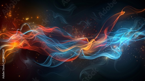 A colorful abstract background with a bright blue and orange flame  AI