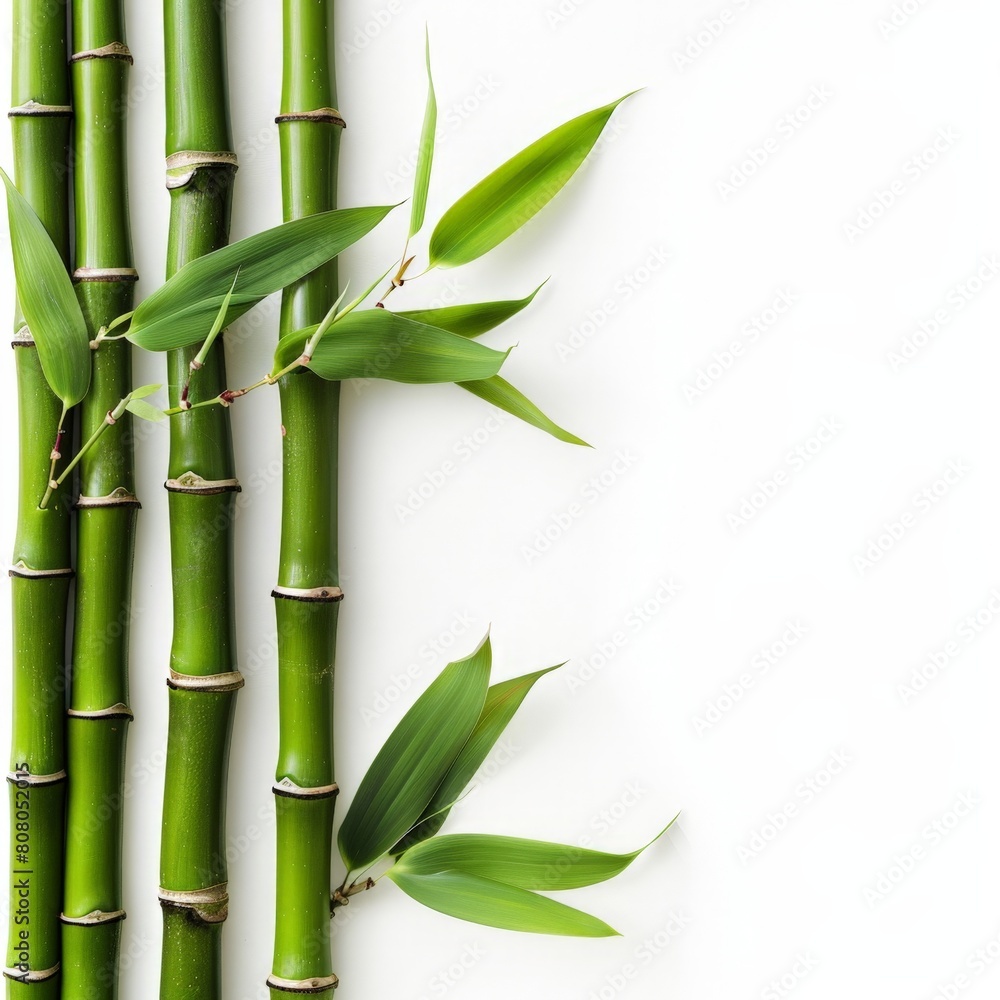 Fresh Bamboo Stems with Vibrant Green Leaves on White Background Fresh Bamboo Stems with Vibrant Green Leaves on White Background
