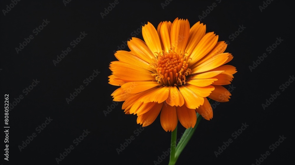 Vibrant Orange Calendula Flower Isolated on Black Background for Tranquil Nature Concept Vibrant Orange Calendula Flower Isolated on Black Background for Tranquil Nature Concept