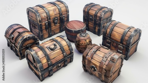 A collection of wooden chests and barrels