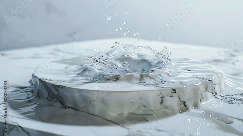 Luxurious White MarbleTable Top with Water Splash photo