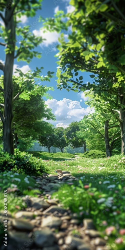 Fototapeta premium Trees and flowers in the forest