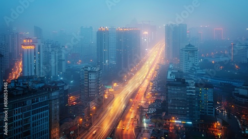 Hongqiao skyline, Shanghai Hongqiao Railway Station, Hongqiao CBD, Yan'an Elevated Road, Shanghai Hongqiao Metro, None, Hongqiao Park, Changfeng Park, Office building lights