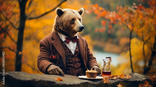 Picture a dignified bear in a tweed blazer, paired with a wool scarf and leather gloves.