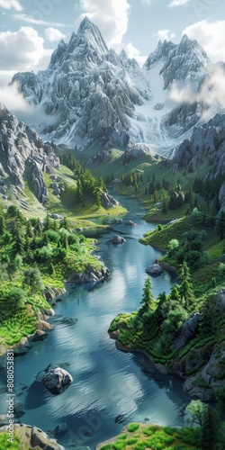 Mountains  river and trees