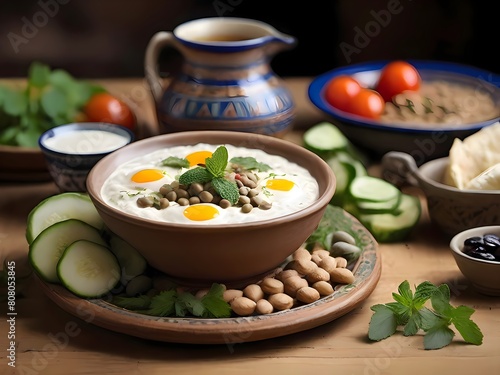 Egyptian local food foul with egg at breakfast 