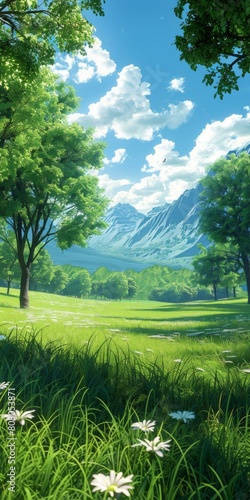 fantasy green mountain landscape