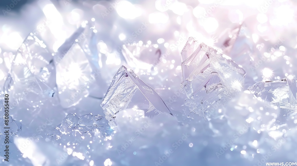 Translucent ice crystals forming sharp angles against a bright white backdrop Translucent ice crystals forming sharp angles against a bright white backdrop