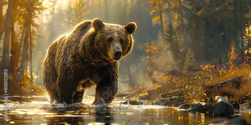 Brown Bear by the River in Forest Edge photo