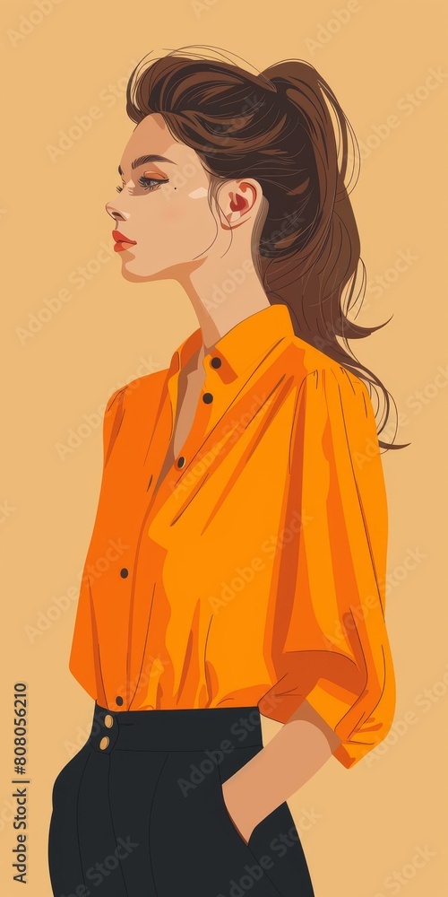 Illustration of a woman in an orange shirt Illustration of a woman in an orange shirt