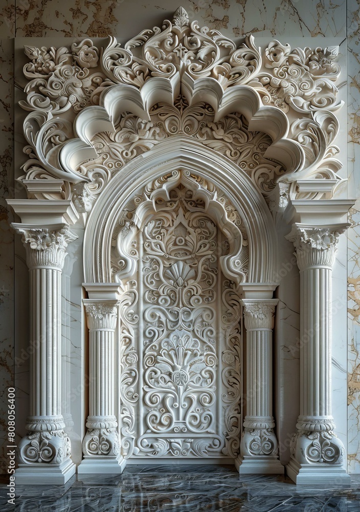 ornate white marble wall sculpture