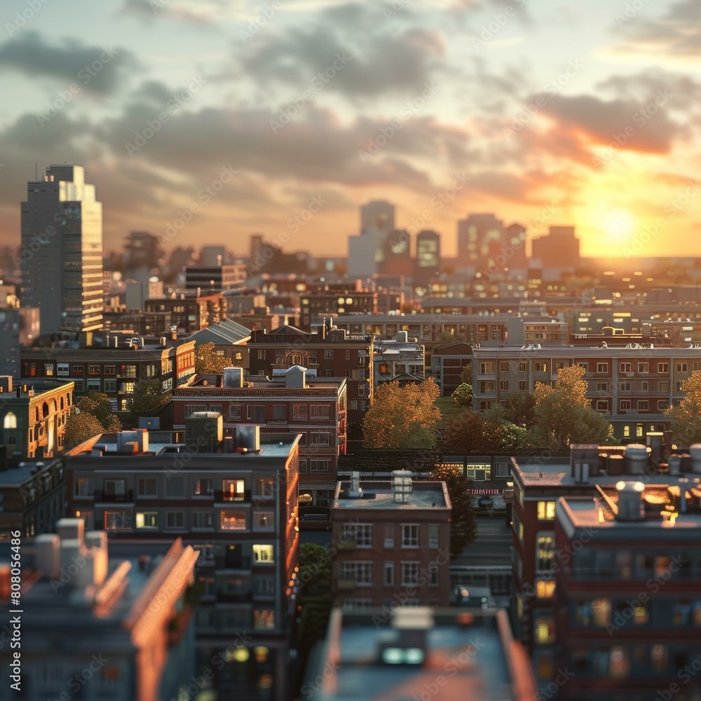 Fototapeta premium Small model city with sunset