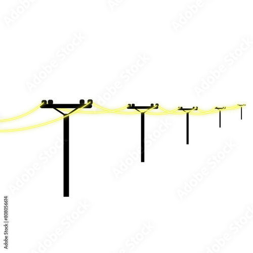 high voltage pole with neon cable effect isolated transparent background png