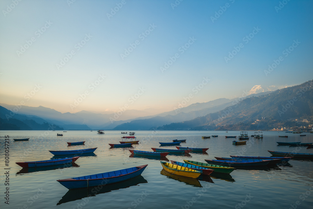 Scenery of Phewa Tal, or Fewa Lake, located at Pokhara, Nepal