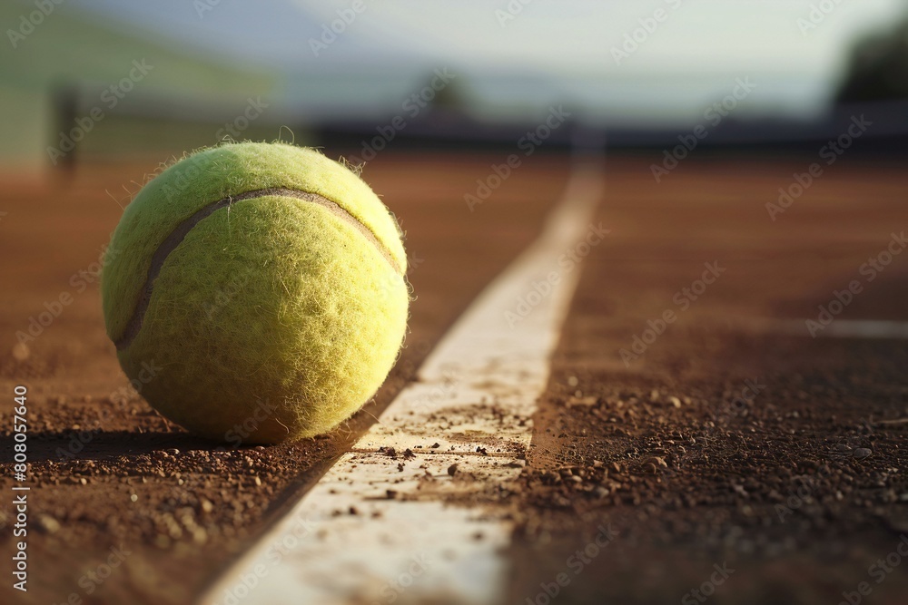 Tennis ball on a tennis court with copyspace for text