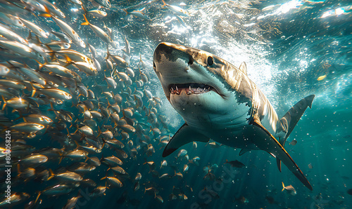 Shark Hunting Sardines in the Ocean © Tharshan