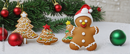  Winter Wonderland Christmas Decor featuring Penguin and Elk Ball Ornaments with Gingerbread Man Cookies 