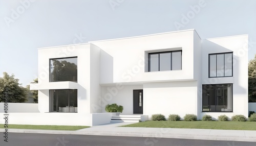 Sleek and modern house exterior. white wall theme. Generative ai