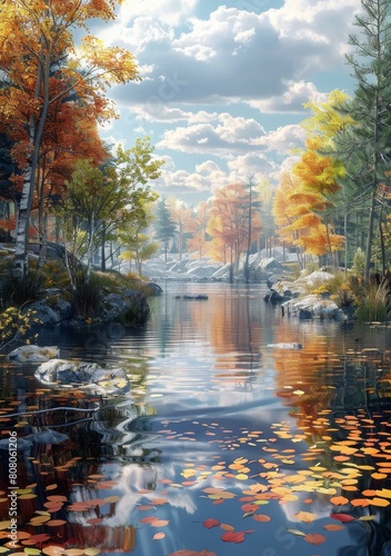 Tranquil Autumn Lake in the Woods