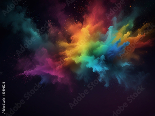 Colorful vibrant glittering fireworks Background with glow smoke and confetti banner ai generative