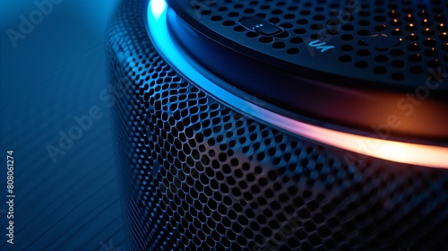 A close-up photograph of a Bluetooth speaker with its sleek design and glowing indicator lights, ready to fill a room with immersive sound