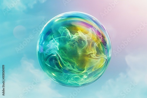 Soap bubble with colorful smoke    illustration   Toned