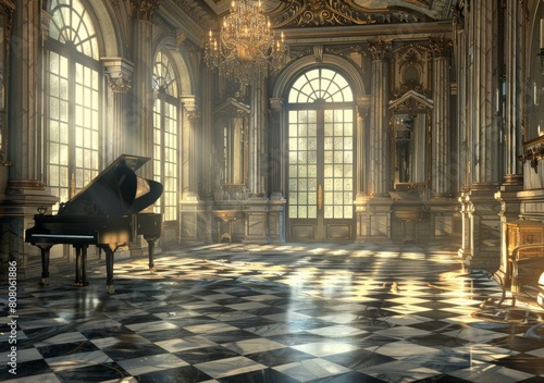 Elegant European-style hall with piano