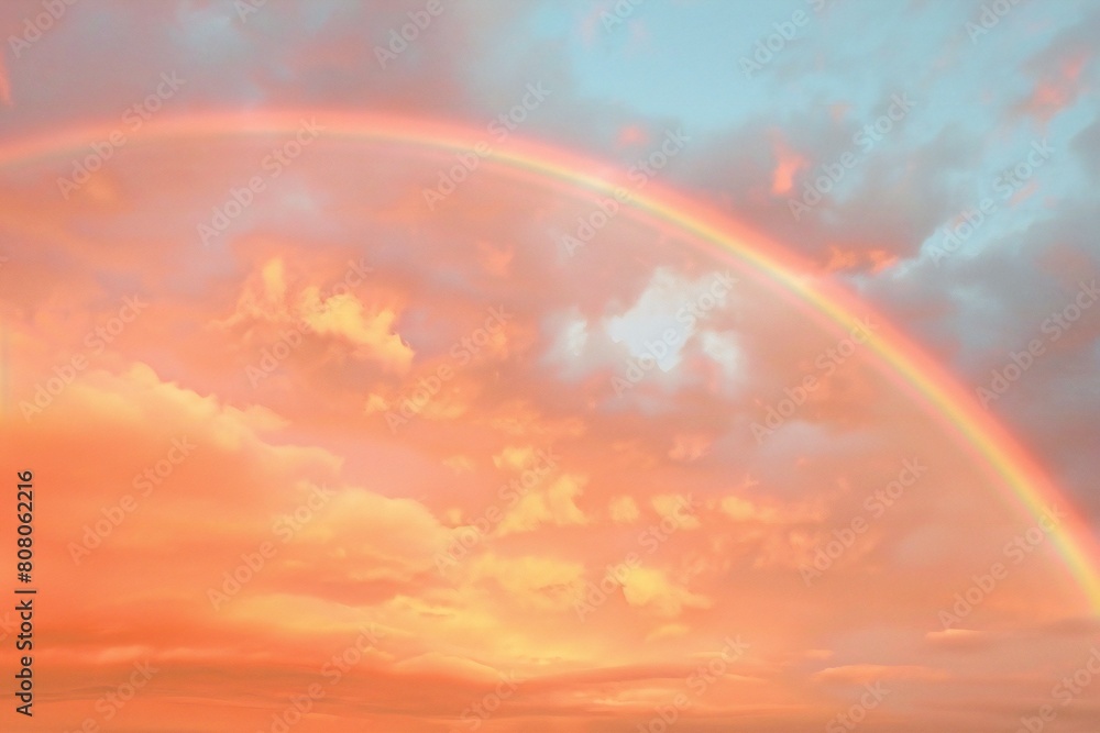 Rainbow in the sky at sunset,   Rendering