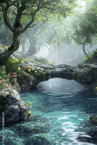 Small stone bridge over a creek in a lush green forest
