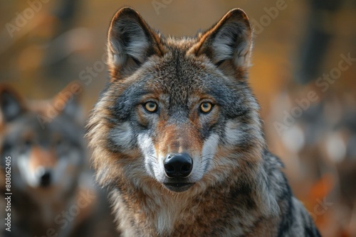Closeup portrait of a gray wolf (Canis lupus)