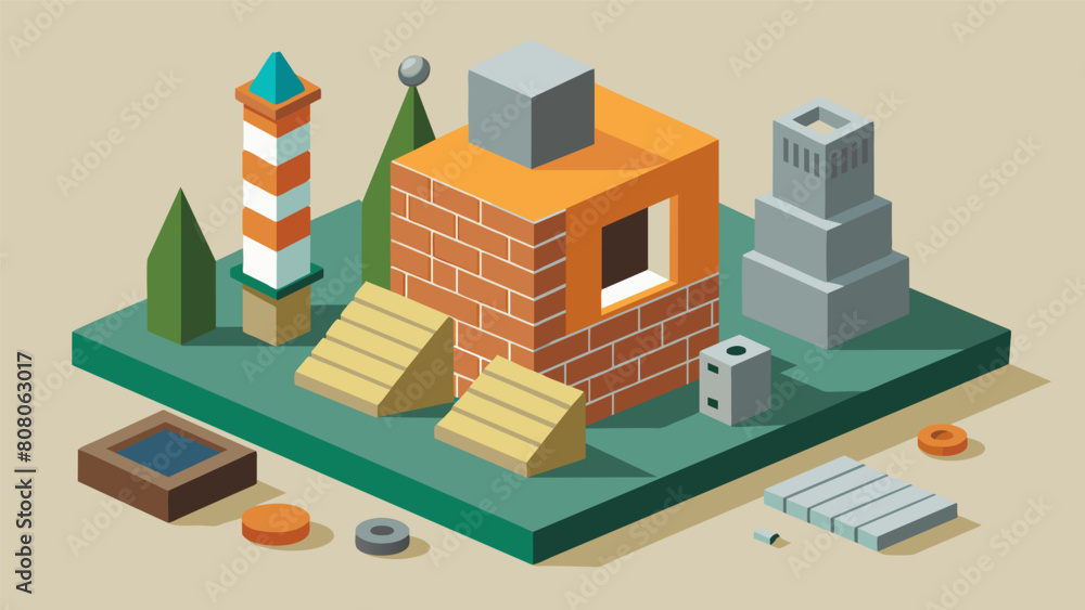 The architectural model showcases a diverse array of building materials from brick and stone to metal and concrete all expertly represented in. Vector illustration