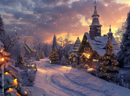 Christmas Village Snow Scene © duyina1990