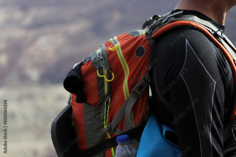 A backpacker hiking. Sports related visual A backpacker hiking. Sports related visual