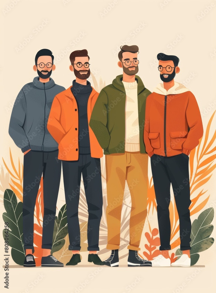 Four men with different clothing styles Four men with different clothing styles