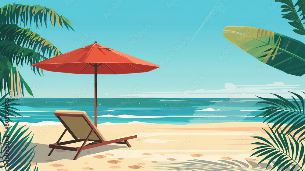 beach with umbrella and chair