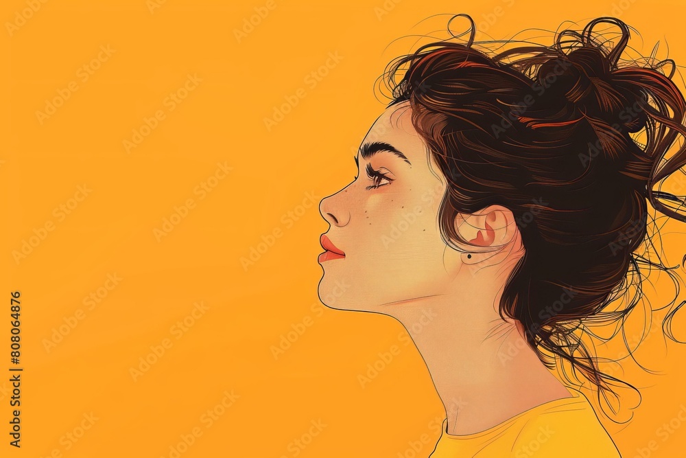 An illustration of a young woman with brown hair and freckles on her face An illustration of a young woman with brown hair and freckles on her face