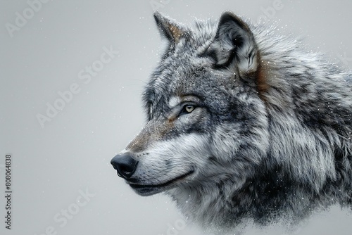 Grey wolf  Canis lupus  portrait on grey background