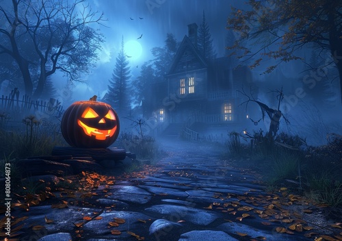 Spooky Halloween night haunted house