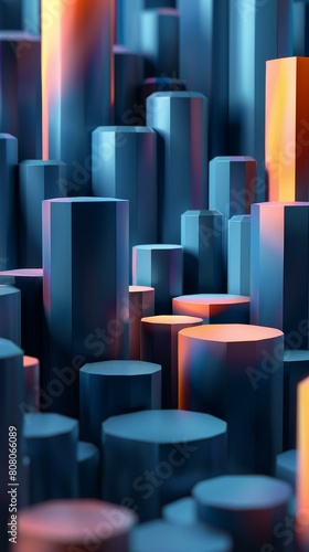 3D rendering of blue and orange hexagonal columns