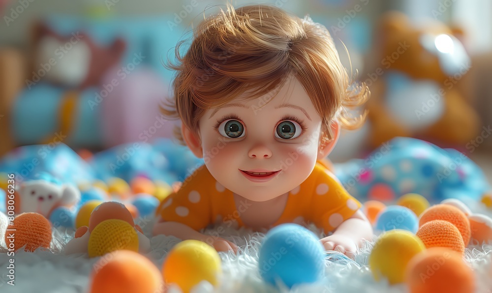 Baby Laying on Ball Bed. Generative AI Baby Laying on Ball Bed. Generative AI